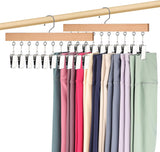 2 Pack Legging Hangers for Closet, Wooden Legging Hanger for Closet Organizer with 20 Upgraded Clips Holds 20 Leggings, 360° Rotatable Space Saving Yoga Pants Hanger for Socks, Shorts, Natural