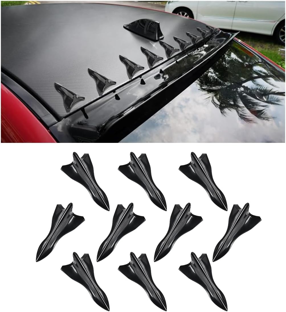 10PCS Car Diffuser Shark Fin Kit, Auto Air Vortex Generator Decoration Self-Adhesive Compatible with Spoiler Roof Wing Pointed, Bumper Exterior Accessories for SUV, Car (Black)