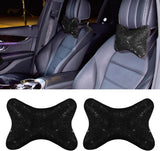 2PCS Car Neck Pillow for Driving Seat, Bling Crystal Rhinestone Diamond Comfortable Headrest Cushion, Head Rest Neck Support Relax, Car Interior Accessories for Women Girly (Black)