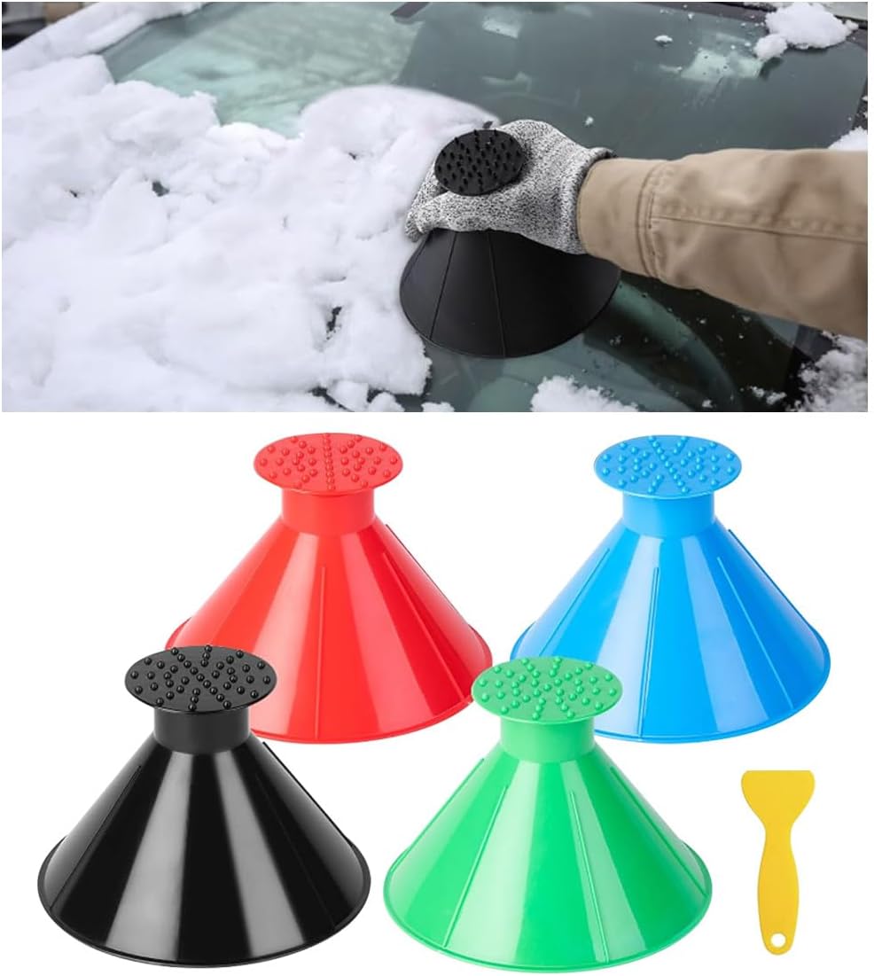 4PCS Magical Ice Scrapers for Car Windshield, Cone-Shaped Car Snow Remover with Funnel, Round Snow Scraper Car Snow Removal Shovel Tool, Frost Wipe Scraper Car Window Cleaner for Ice & Snow