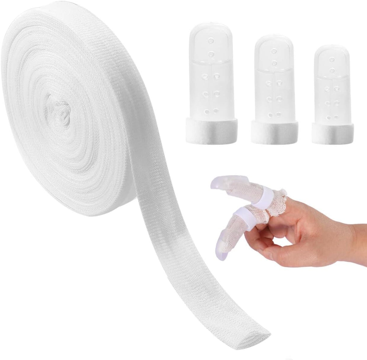 Tubular Stockinette Gauze Finger Tubular Bandage 21.9 Yard Breathable Net Wound Dressing Retainer for Thumb Toe with 3PCS Finger Splint