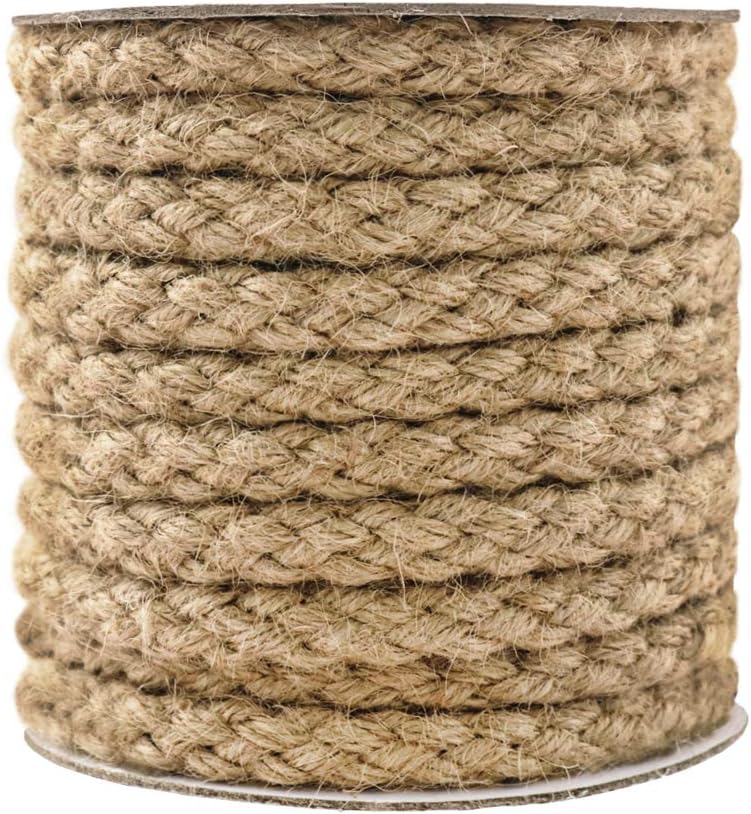 Braided Jute Rope, 25 Feet 11mm Thick Twine Rope for Crafting, Cat Scratching, Gardening, Bundling, Farmhouse Decor, Home Decor