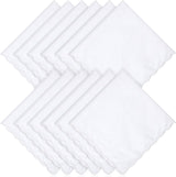 12 Pcs White Handkerchiefs for Women, Premium Polyester Soft Scalloped Edge Ladies Handkerchiefs Hankies, Small Pocket Squares Handkerchief for Wedding Party Gift Embroidery (11 x 11 Inch)
