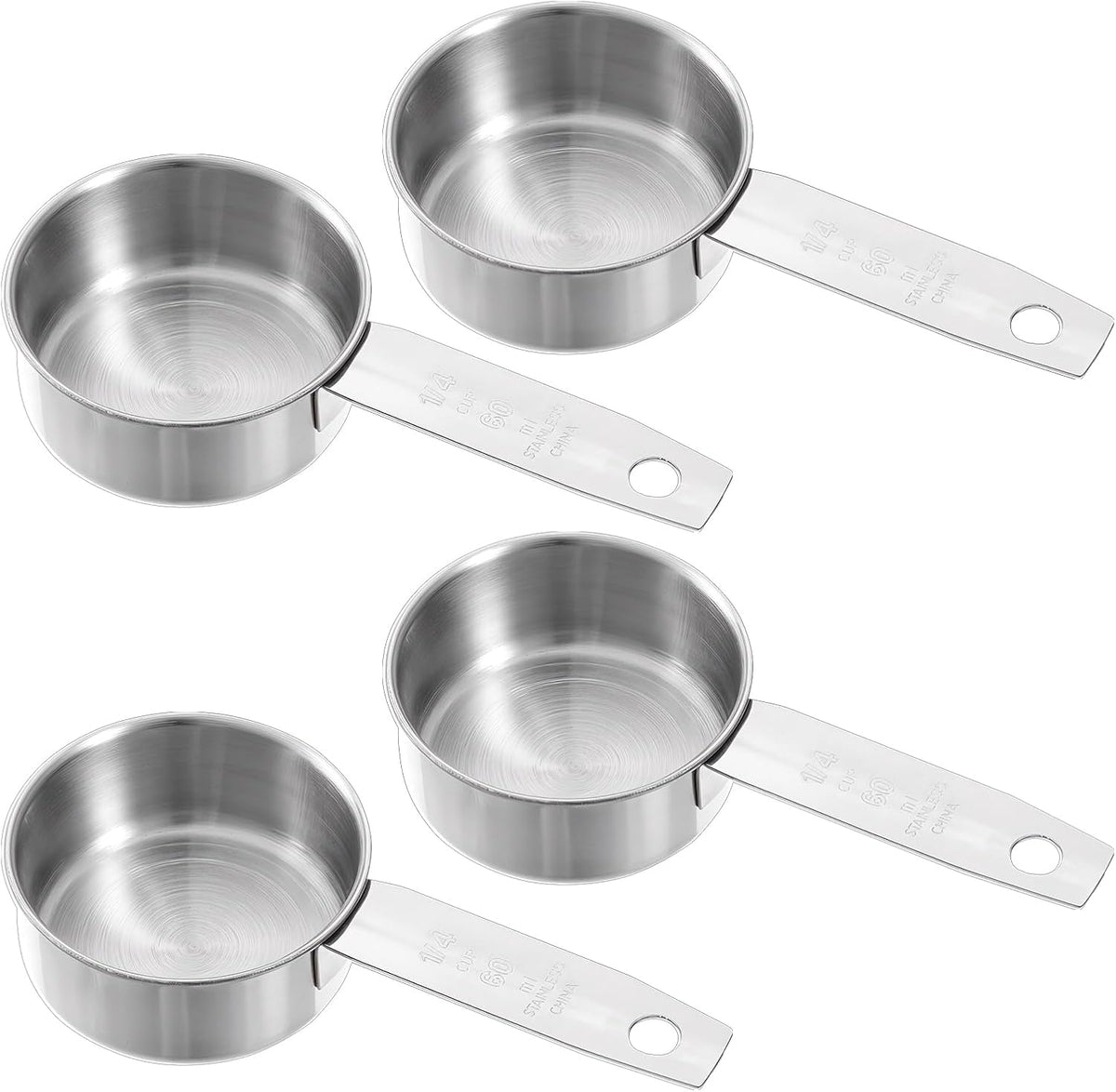4 Pcs 1/4 Cup Measuring Cup, 60 ml Stainless Steel Measuring Cups Inner Scale Metal Liquid Measure Scoop 2 oz Cups for Coffee, Cooking, Baking, Kitchen Wet and Dry Ingredients, Dishwasher Safe