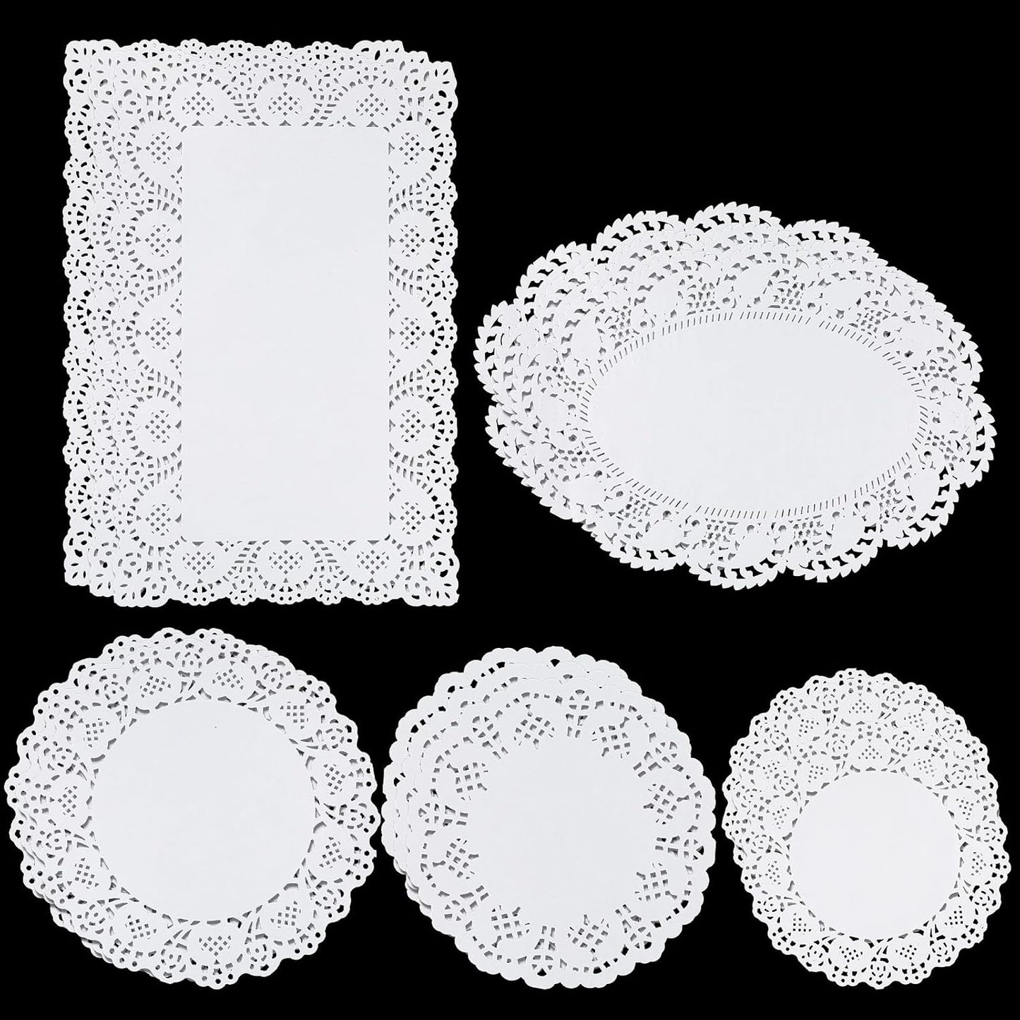 5 Sizes Paper Doilies, 150 Pcs Lace Doilies Paper Round Disposable Placemats White-Doilies for Tables Dessert Trays Party Craft Wedding Birthday Cakes Tableware Decorations