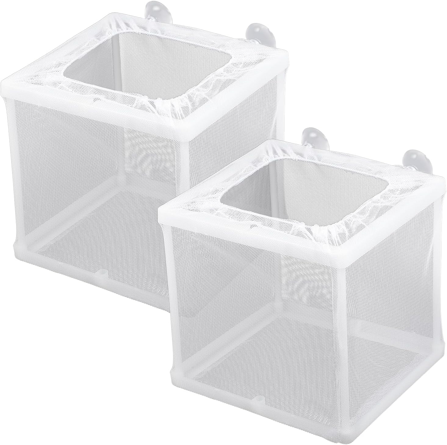2 Pack Fish Incubator Mesh Box Aquarium, 6.3" x 5.51" x 5.91" Breeder Box for Fish Tank White Nylon Mesh Fishes Breeder Boxes for Aquarium Juvenile Fishes Separation Net Fry Hatchery with Suction Cups