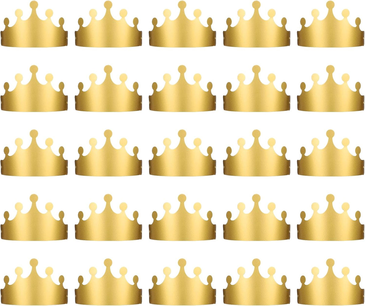 Gold Paper Crowns, 20 Pcs Golden King Crown Paper Crowns for Kids and Adults Foldable Party Crown Hat for Birthday Celebration Baby Shower Photo Props Wedding Anniversary (Matte Finish)