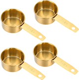 1/4 Cup Measuring Cups, 4 Pcs Golden Stainless Steel Measuring Scoop Gold Kitchen Accessories Metal 2 oz Cups for Baking Cooking Dry and Liquid Ingredient, Dishwasher Safe