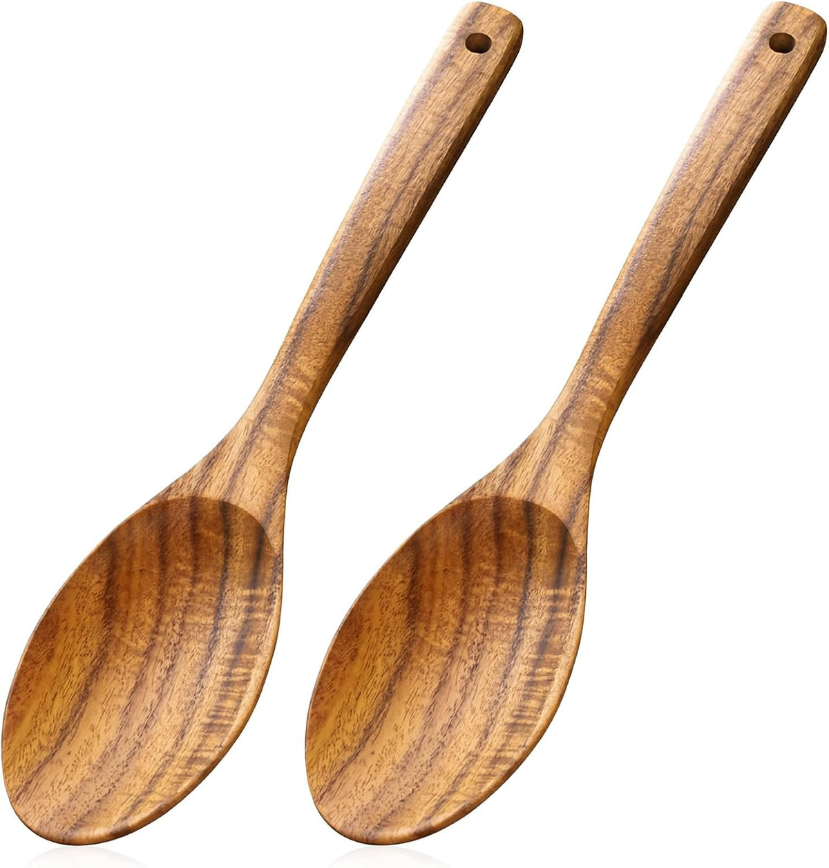 Wooden Cooking Spoons, 2 Pcs Natural Acacia Wood Serving Spoons, 12 Inch Large Mixing Spoon Wood Kitchen Utensil for Mixing, Baking, Serving and Stirring, Comfort Grip, Non-Stick Cookware Safe