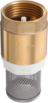 1" Foot Valve, Brass Heavy Duty Check Valve with Filter One Way Valves Female Connection Backflow Preventer Bottom Valves for Water Pump, Wells, Irrigation