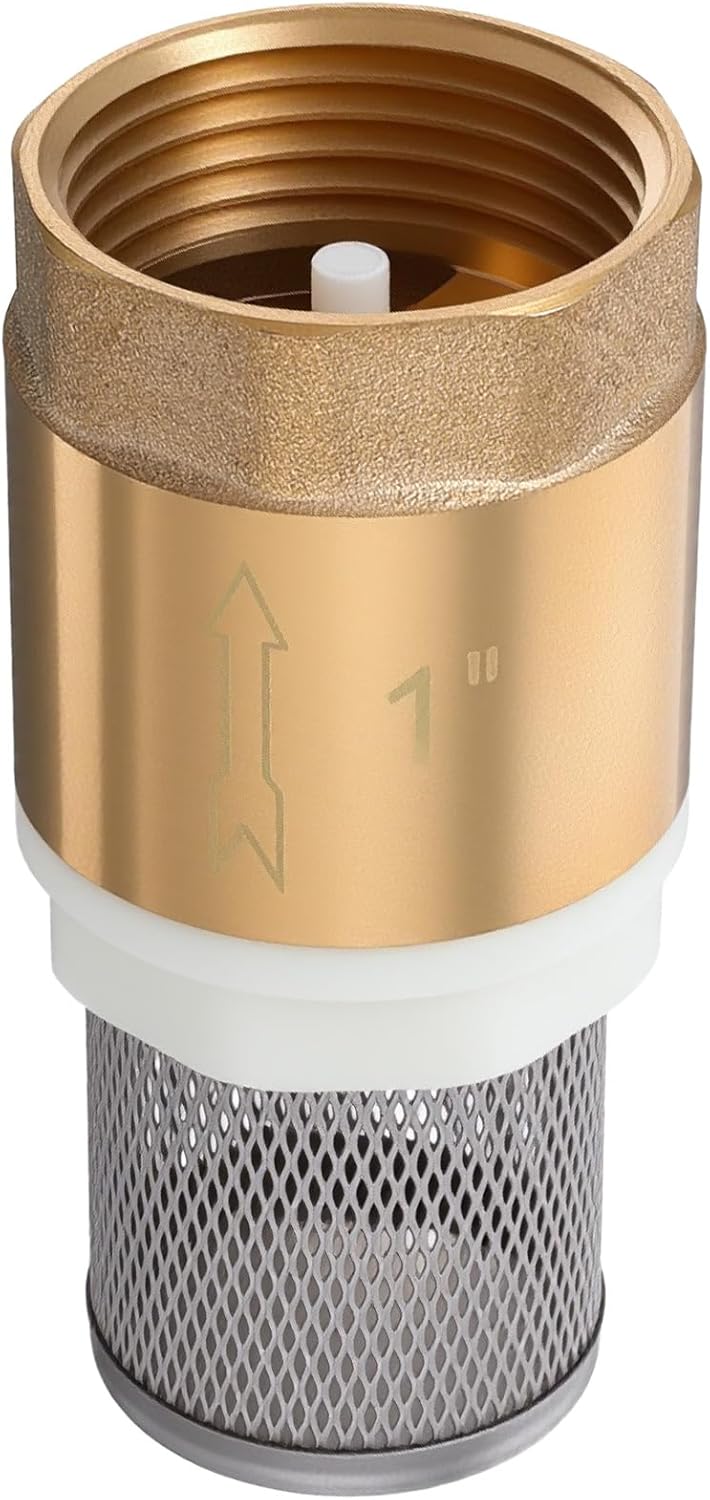 1" Foot Valve, Brass Heavy Duty Check Valve with Filter One Way Valves Female Connection Backflow Preventer Bottom Valves for Water Pump, Wells, Irrigation