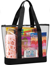 Clear Tote Bag - Zipper Closure, Long Shoulder Strap, Fabric Trimming. | Zipper Closure, Long Shoulder Strap, Fabric Trimming