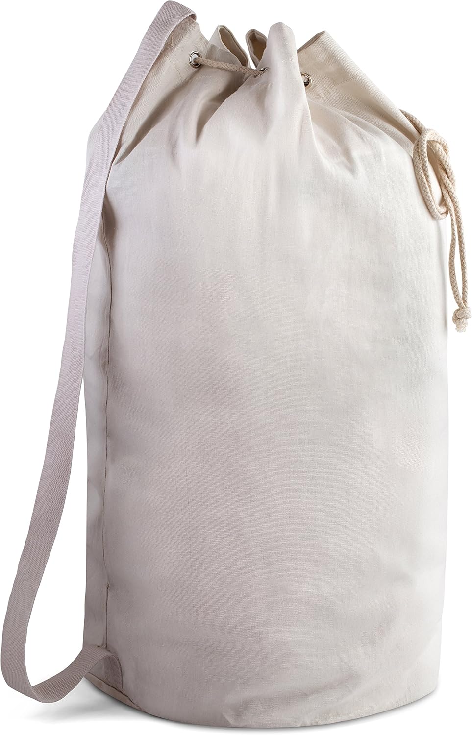 Canvas Duffel Bag - Drawstring, Leather Closure, Shoulder Strap