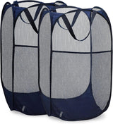 Collapsible Mesh Pop Up Laundry Hamper 2-Pack – Large Foldable Laundry Basket with Side Pocket, Breathable & Durable, Space-Saving for Clothes, Toys, Travel, Dorm, Bedroom, Blue
