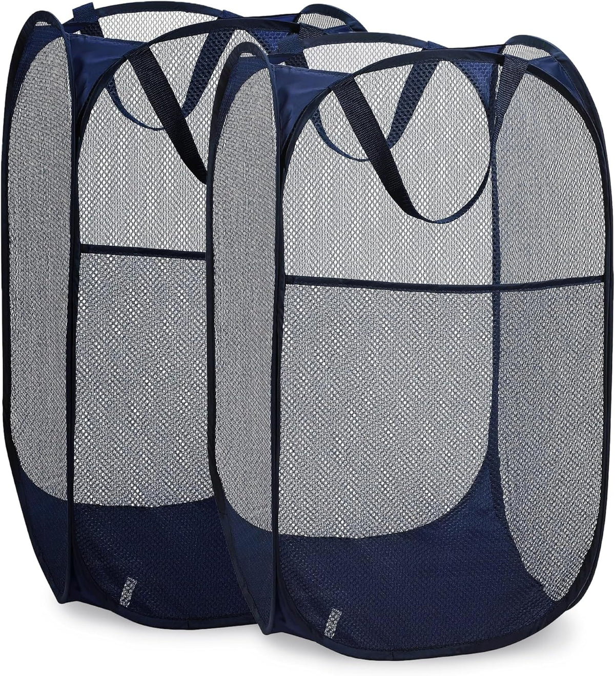 Collapsible Mesh Pop Up Laundry Hamper 2-Pack – Large Foldable Laundry Basket with Side Pocket, Breathable & Durable, Space-Saving for Clothes, Toys, Travel, Dorm, Bedroom, Blue