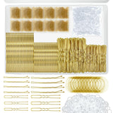 510PCS Blonde Bobby Pins Hair Pins Kit with Hair Net,  Includes 100 Bobby Pins for Women, 100 U Shaped Buns Hair Clips, 300 Hair Bands and 10 Blonde Hair Nets, Dance competition must haves