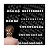 60 Pcs 7 Styles Silver Bridal Wedding Hair Pins,  Flower Hair Clips for Women, U Shaped Crystal Pearl Hair Clips, Suitable for Brides, Bridesmaids, Women's Wedding Hair Accessories