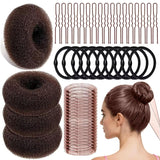 134 Pcs Brown Hair Bun Maker Kit Medium - 4 Bun Hair Pieces for Women, 20 Hair Net for Buns, 100 Bobby Pins for Women, 10 Hair Bands, for Ballet Styling, Hair Accessories for Girls