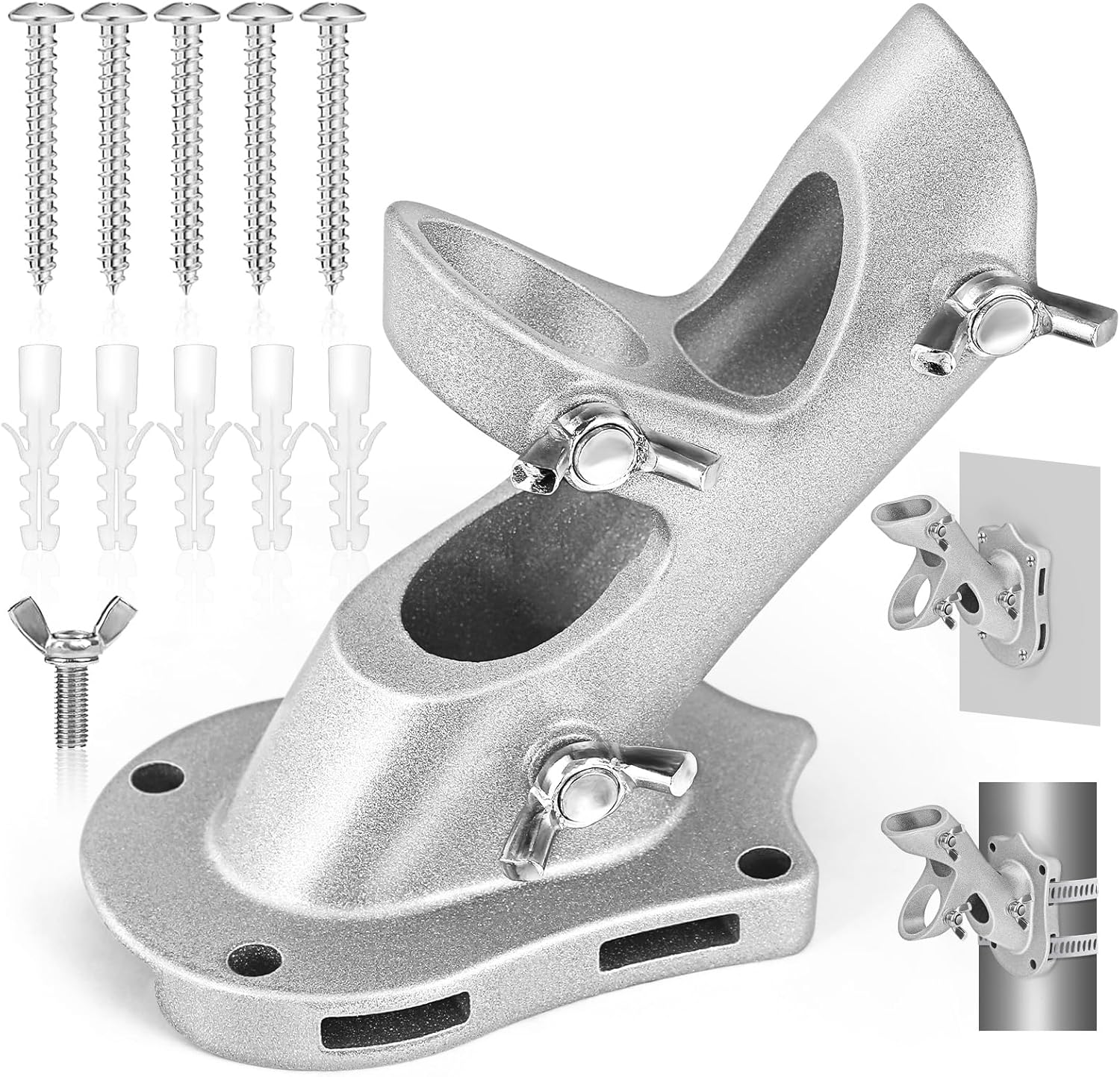 Flag Pole Holder,  Flag Pole Brackets Mount Outside House Heavy-Duty Aluminum Metal Rust Proof Bracket 1" Inner Diameter 2 Positions with Hardwares for Outdoor Wall Mounting Porch( Silver-1 Pack)