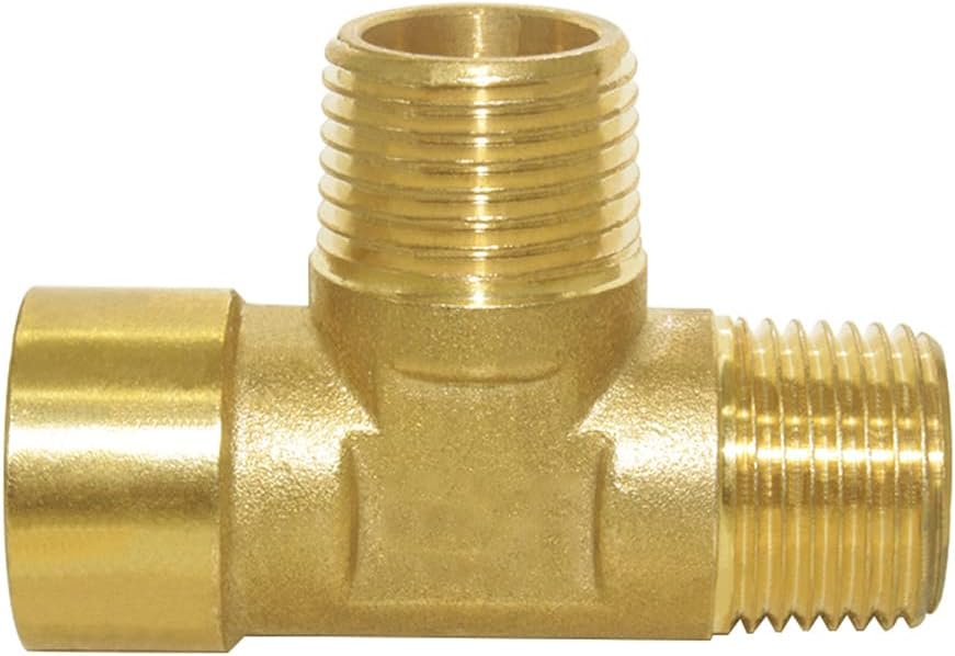 Brass Pipe Fitting Barstock Tee 3 Way NPT 1/2" Male x 1/2" Male x 1/2" Female Hose Fitting