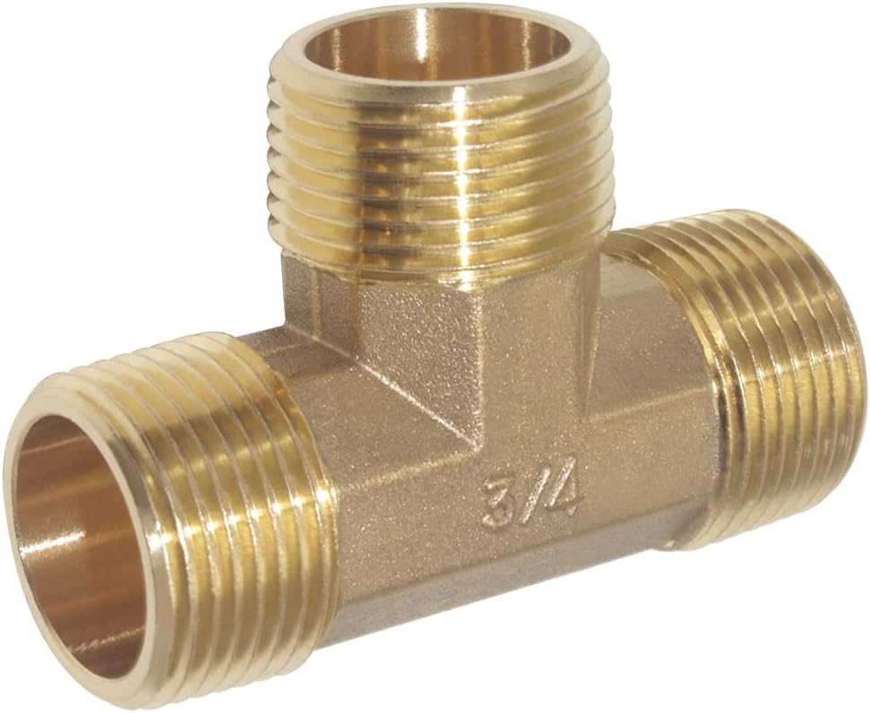 Brass Pipe Fitting Barstock Street Tee T 3 Way NPT 3/4" Male x 3/4" Male x 3/4" Male Adapter