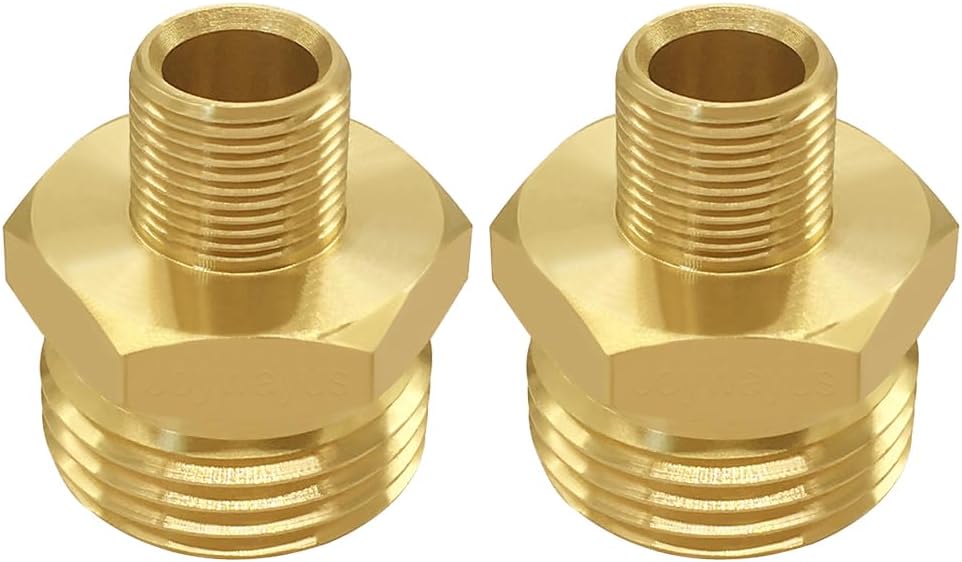 2PCS 3/4 GHT Male to 3/8 Compression Male Thread Adapter Pipe Fitting, Brass Reducer Faucet Connector Water Hose Adapter, Supply Line to Garden Hose Adapter for RV Kitchen Bathroom Plumbing
