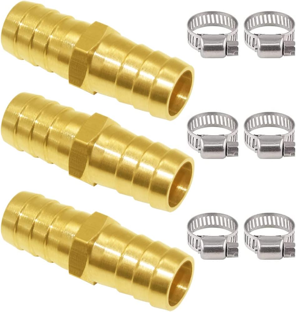 3PCS Solid Brass 5/8" Hose Repair Connectors with Stainless Steel Clamps Small Garden Water Hose End Parts Repair Kit Fitting
