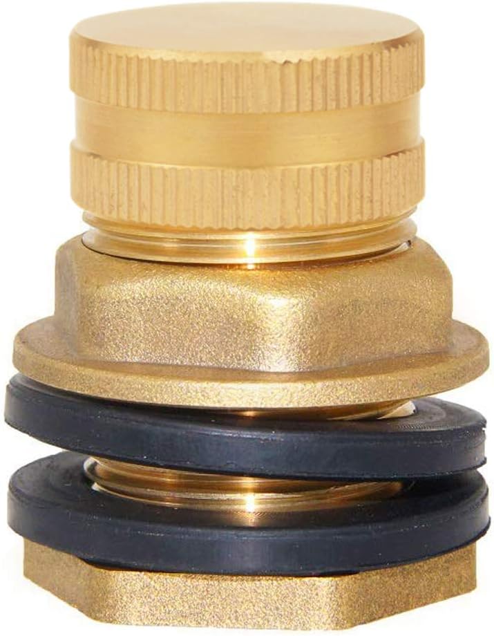 Brass Male Garden Hose Bulkhead Fitting with Plugs,1/2" Female 3/4" GHT Male Water Tank Connector Threaded and 3/4" GHT Female Outer Hex Head End Pipe Caps Drain/Flush Port Kit