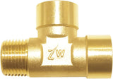 Brass Pipe Fitting Barstock Tee 3 Way NPT 1/2" Female x 1/2" Female x 1/2" Male Hose Fitting