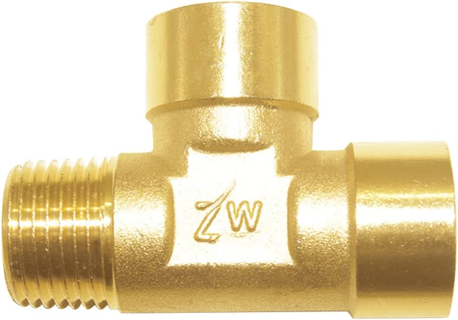Brass Pipe Fitting Barstock Tee 3 Way NPT 1/2" Female x 1/2" Female x 1/2" Male Hose Fitting