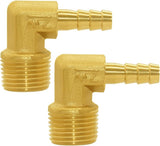 Brass Hose Fitting,90 Degree Elbow,1/4" Barb x 3/8" NPT Male Pipe Water/Fuel/Air (Pack of 2)