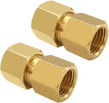 Brass Compression Tube Pipe Fitting 3/8" Tube OD Compression x 1/4" NPT Female Union Connector (Pack of 2)