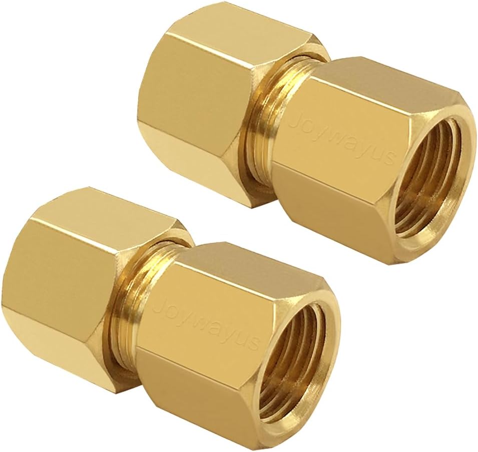 Brass Compression Tube Pipe Fitting 3/8" Tube OD Compression x 1/4" NPT Female Union Connector (Pack of 2)