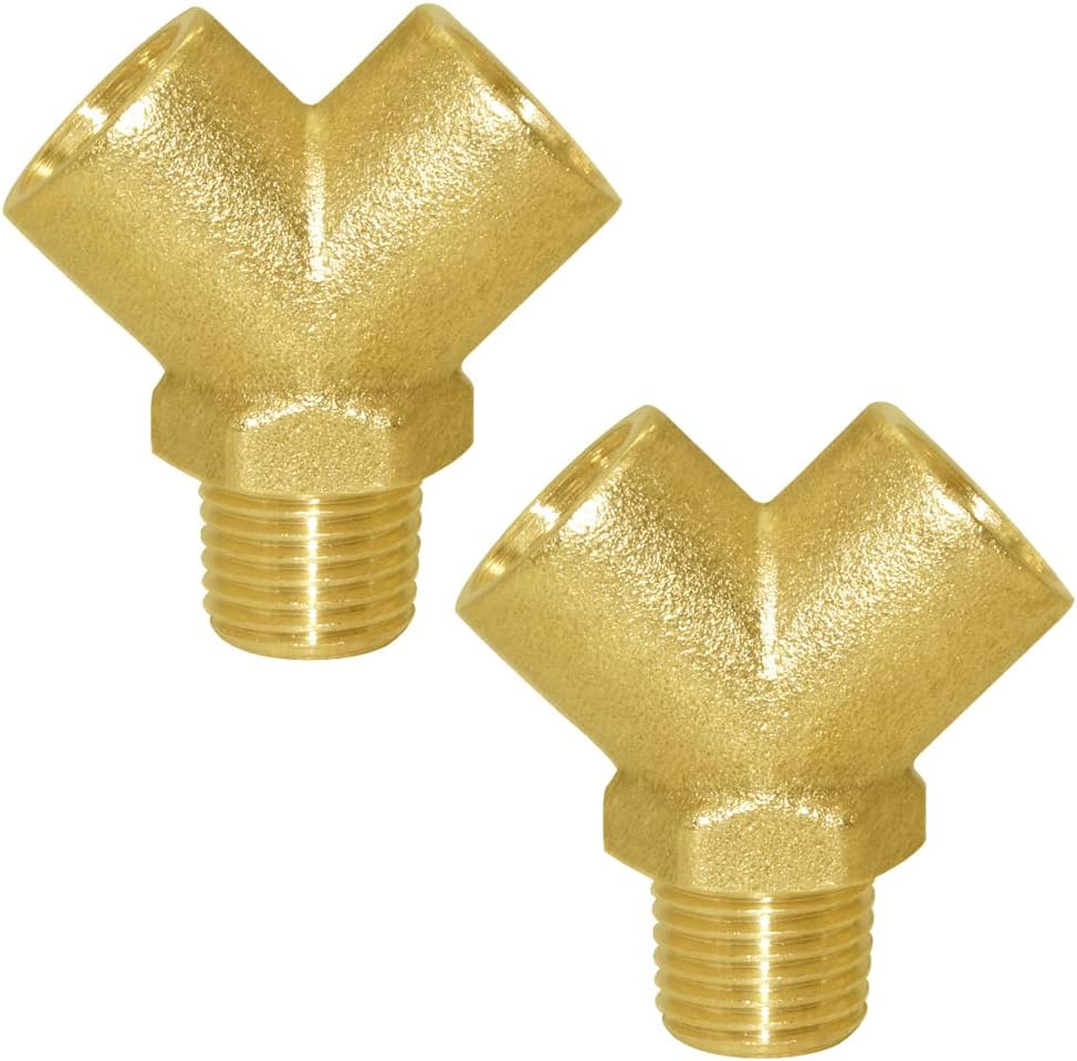 Brass Pipe Fitting Y-shaped 1/4" NPT Female x 1/4" NPT Female x 1/4" NPT Male Connector 3-way Fitting Coupler Adapter (Pack of 2)