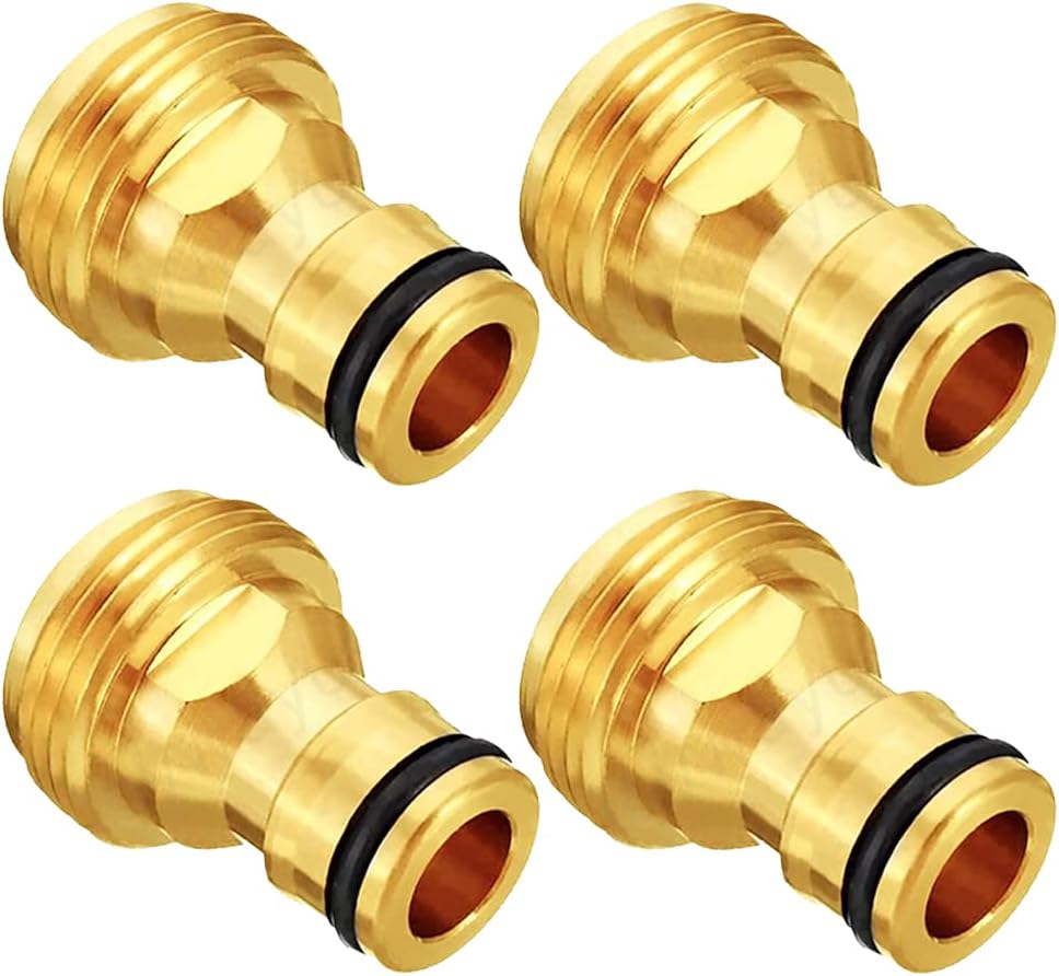 3/4” GHT Male Garden Hose Quick Connect Adapter Brass Connect Fitting（Pack of 4）