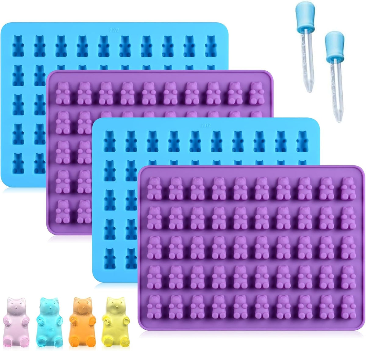 Gummy Molds Bear Candy Silicone - Mini Size Chocolate Gummy Molds with 2 Droppers Nonstick Food Grade Silicone Molds Pack of 4