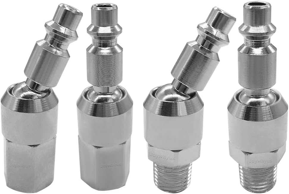 2PCS 1/4" NPT Male + 2PCS 1/4" NPT Female Thread Air Plug Industrial Swivel Coupler Steel Chrome Plating Construction
