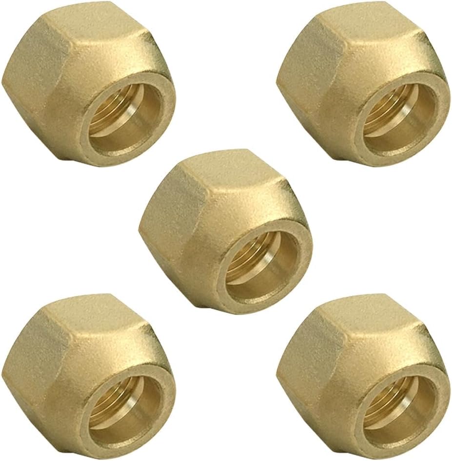 5PCS Brass 1/2" Flare Nut SAE 45 Degree Flare Tube Fitting for Air Conditioning Copper Pipe Extension Butt Copper Tube