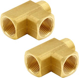 Brass Pipe Fitting Barstock Street Tee T 3 way NPT 3/8" Female × 3/8" Female × 3/8" Male Adapter (Pack of 2)