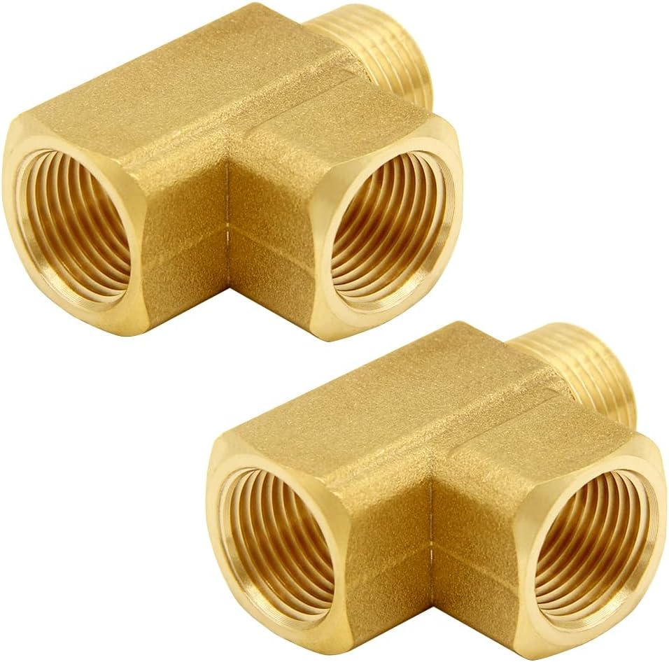 Brass Pipe Fitting Barstock Street Tee T 3 way NPT 3/8" Female × 3/8" Female × 3/8" Male Adapter (Pack of 2)