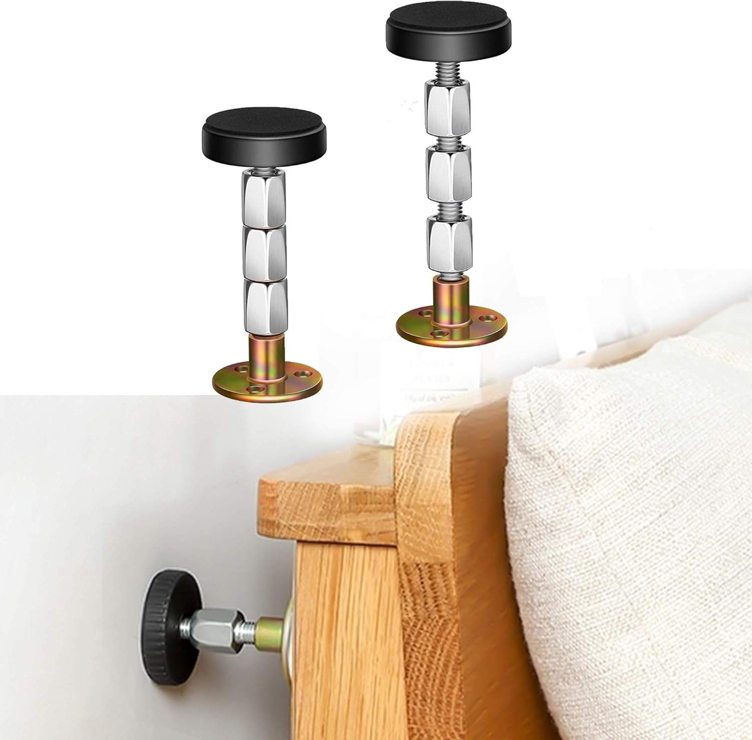 Adjustable Threaded Bed Frame Anti-Shake Tool, Headboard Stoppers, Bedside Headboards Prevent loosening Anti-Shake Fixer, Easy Install (30-112mm)