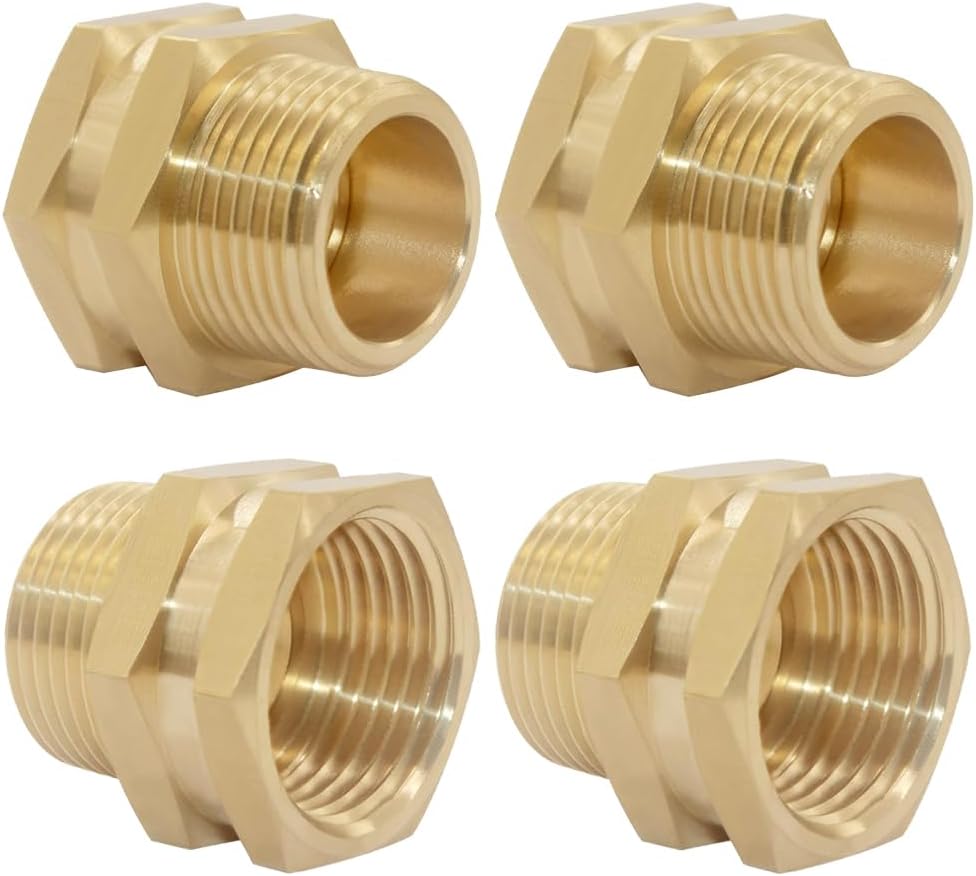 3/4" Female GHT Thread x 3/4" Male NPT Thread Brass Pipe Fittings Adapter (Pack of 4)