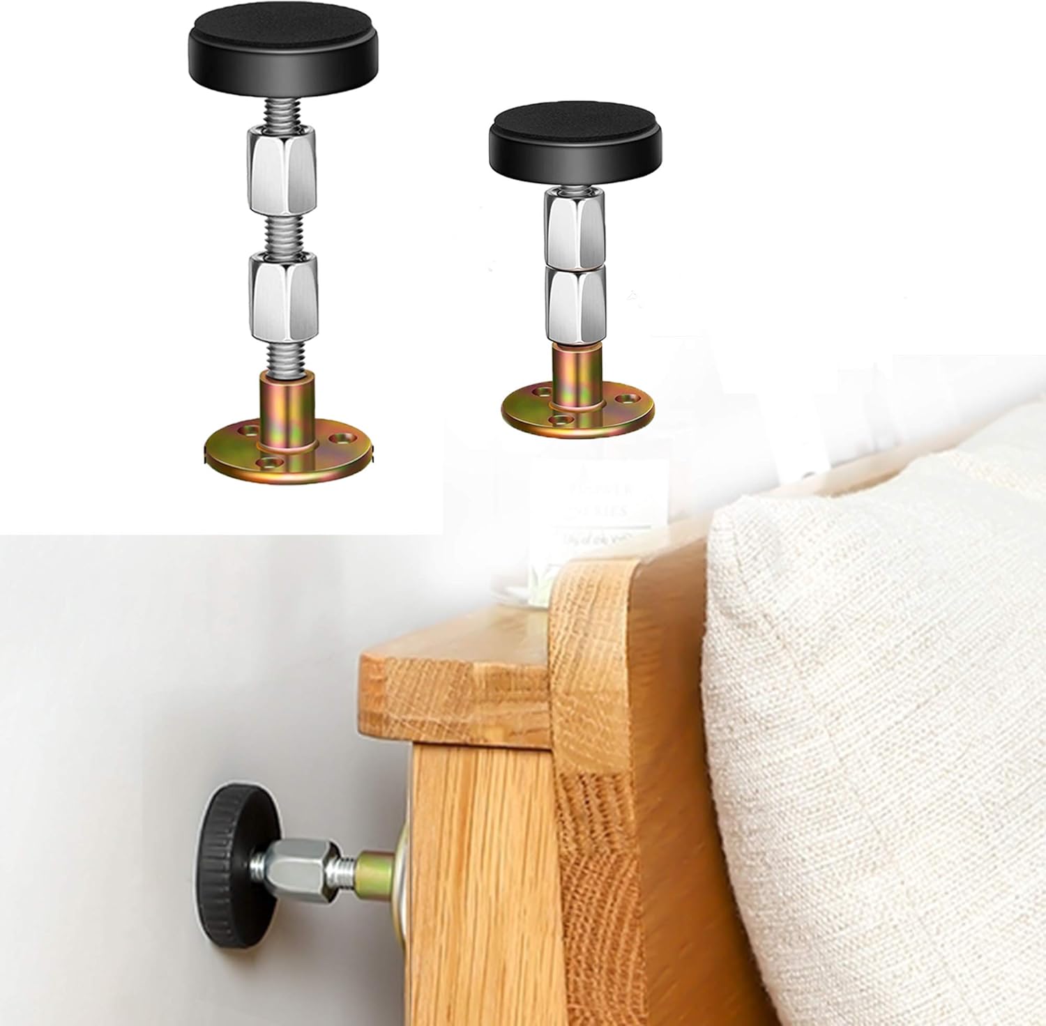 Headboard Stoppers for Wall, Adjustable Iron Bed Frame Anti-Shake Tool, Easy Install, Wall Protection,30-90mm(2PCs)
