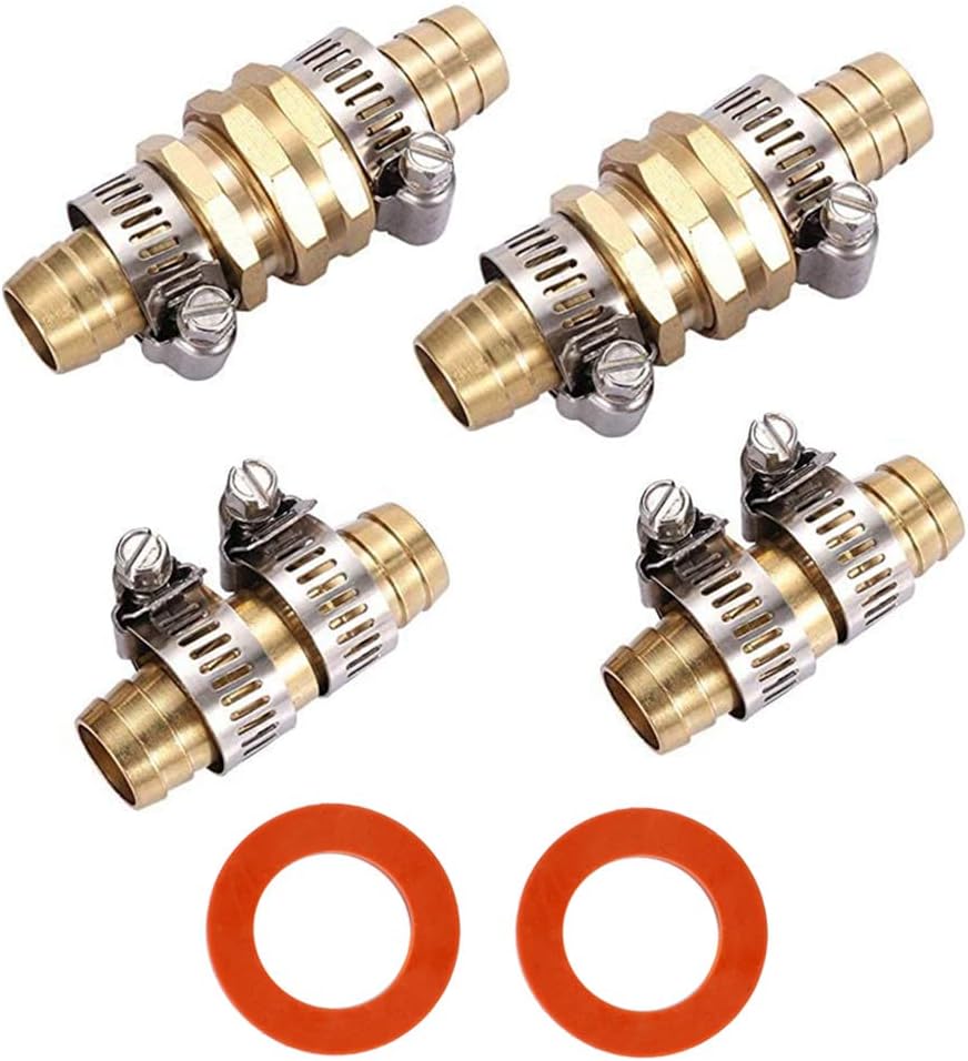2Sets 5/8 Inch Aluminium Garden Hose Mender End Repair Kit,2Pcs 5/8 Barb Splicer Mender,Water Hose End Mender with Stainless Steel Clamp,Female and Male Hose Connector (2Sets with 2Splicers)