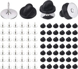 50 Pairs Pin Backings Tie Tacks Blank Pins with Rubber Backings Pinbacks for Crafts (Silver Black, 50 Sets)