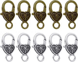 Heart Lobster Clasps 20 Pieces Large Tibetan Antique Heart Lobster Claw Clasps for Jewelry Making Findings Crafts (10pcs Silver, 10pcs Bronze)