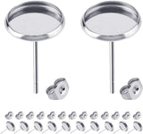 60pcs Blank Earring Studs 12mm Stainless Steel Cabochon Setting Post With Backs for Resin DIY Earstud Making