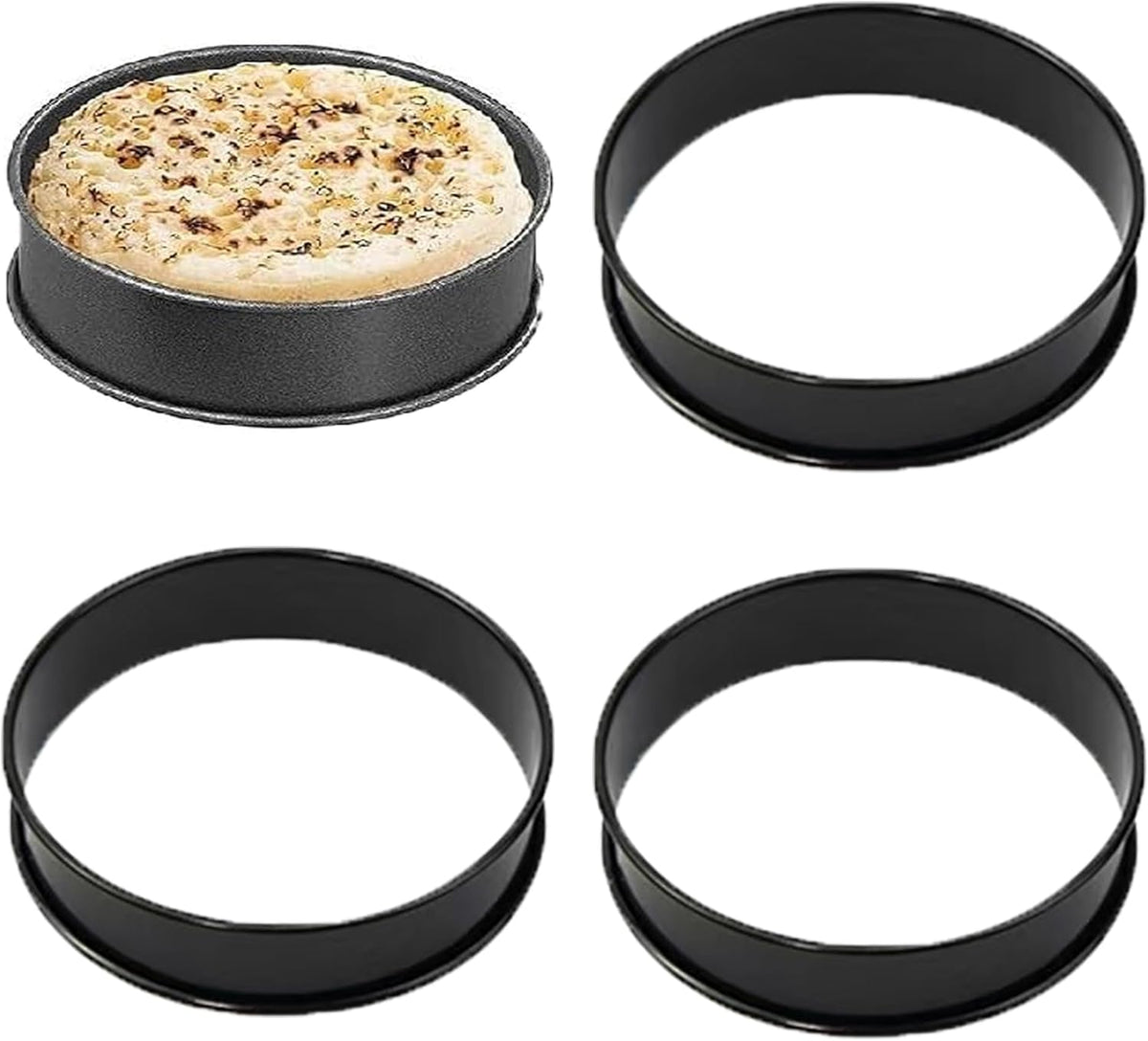 English Muffin Rings, Stainless Steel Crumpet Rings, 4 Pcs 4 inch Nonstick Metal Round Ring Molds with Silicone Oil Brush