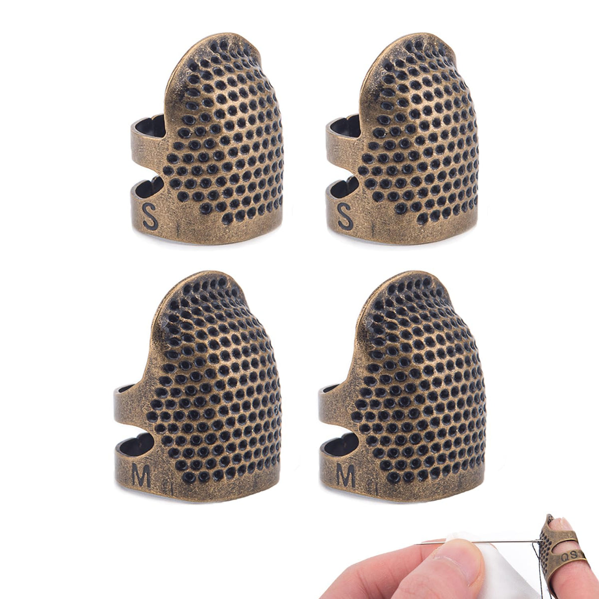 Thimbles for Hand Sewing Thimble Finger Protectors for Sewing Accessories and Tools Thimbles for Hand Quilting Knitting Hand Embroidery Sewing Finger Protector (Sizes S and M, 4 Pcs)