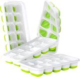 Ice Cube Tray with Lids - 4 Pack Stackable Silicone Ice Trays for Freezer, BPA & LFGB Safe, Easy Release for Kitchen, RV, Cocktail, Coffee, Soup & Food
